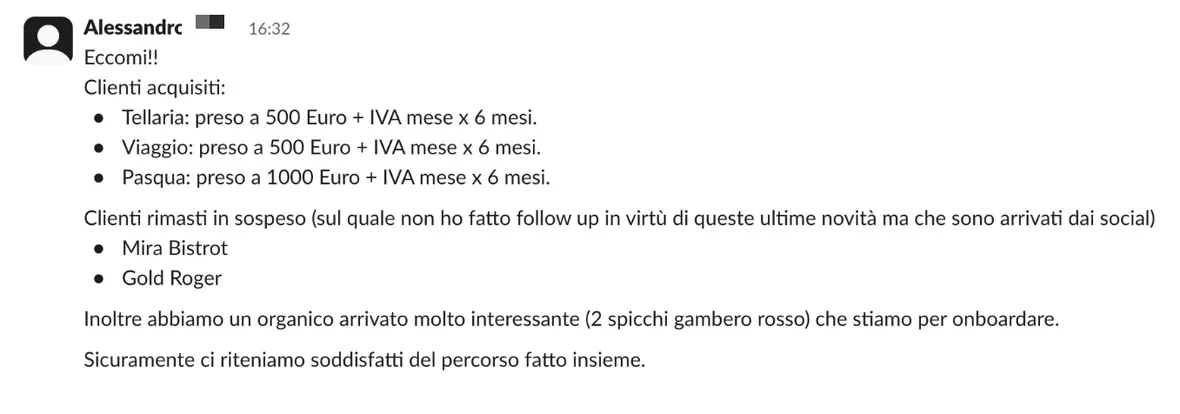 Screenshot dalle chat dei percorsi