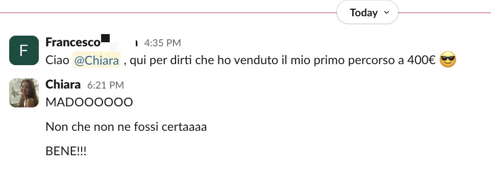 Screenshot dalle chat dei percorsi