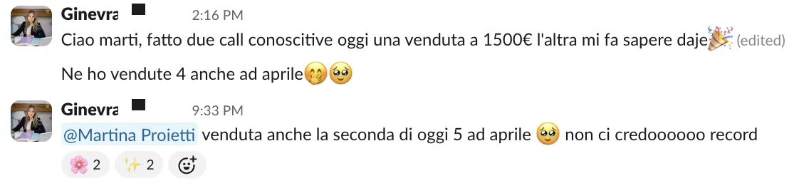 Screenshot dalle chat dei percorsi