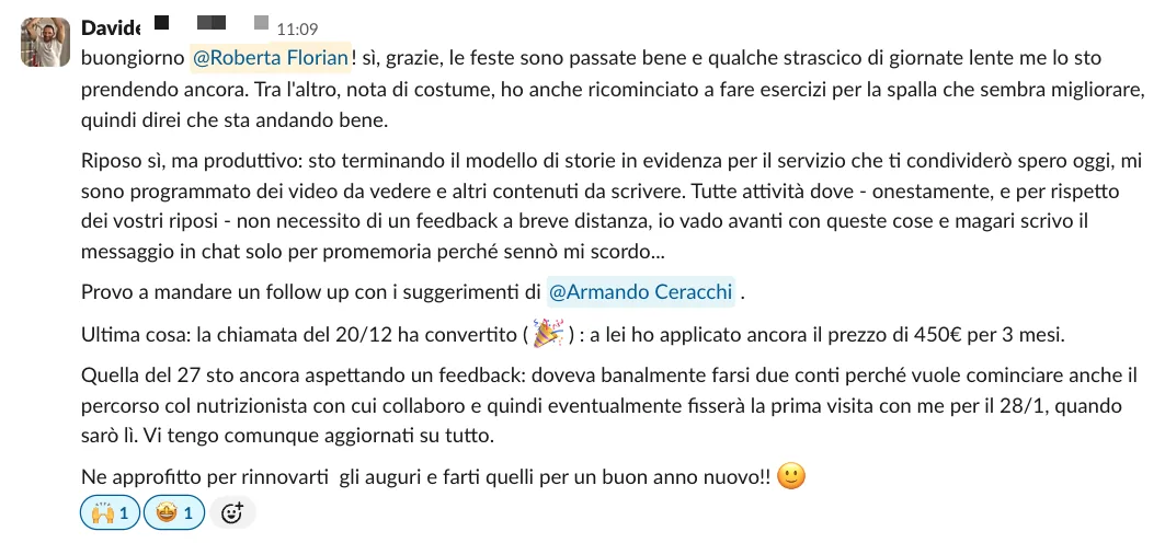 Screenshot dalle chat dei percorsi